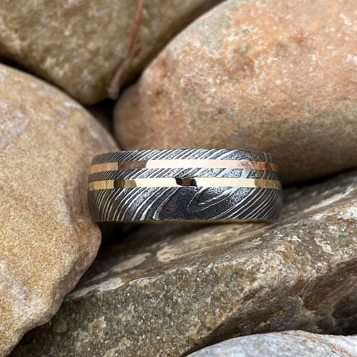 Damascus Steel Ring - Steel - Sizes 8-16 - R214 8