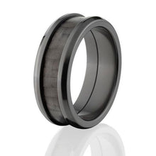 USA Made Custom Carbon Fiber Wedding Band, 8mm Black Zirconium Carbon Fiber Rings w/ High Polish Finish  : BZ-8FT-Carbon-Fiber