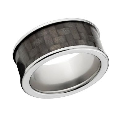 Titanium Carbon Fiber Ring Carbon Fiber Inlay Ring w/ High Polish Finish : CF-9MM TI P