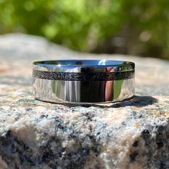 8mm Custom Made Mens Wedding Band with Sherman Tank Inlay - Custom Made Titanium Mens Wedding Rings - Unique Mens Rings