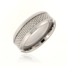 8mm Tungsten Carbide Men's Ring With Carbon Fiber Inlay, Polished Finish and Beveled Edge - FREE Personalization