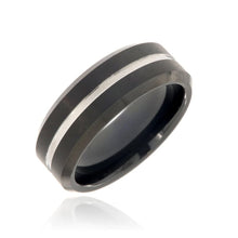 8mm Beveled Heavy Tungsten Carbide Ring With Black Finish & Free Personalization