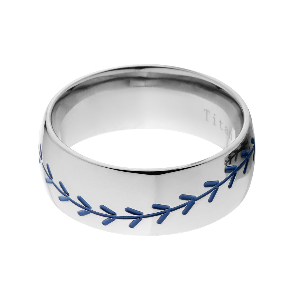 Mens wedding band hot sale with baseball stitching