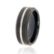 8mm Beveled Heavy Tungsten Carbide Ring With Black Finish & Free Personalization