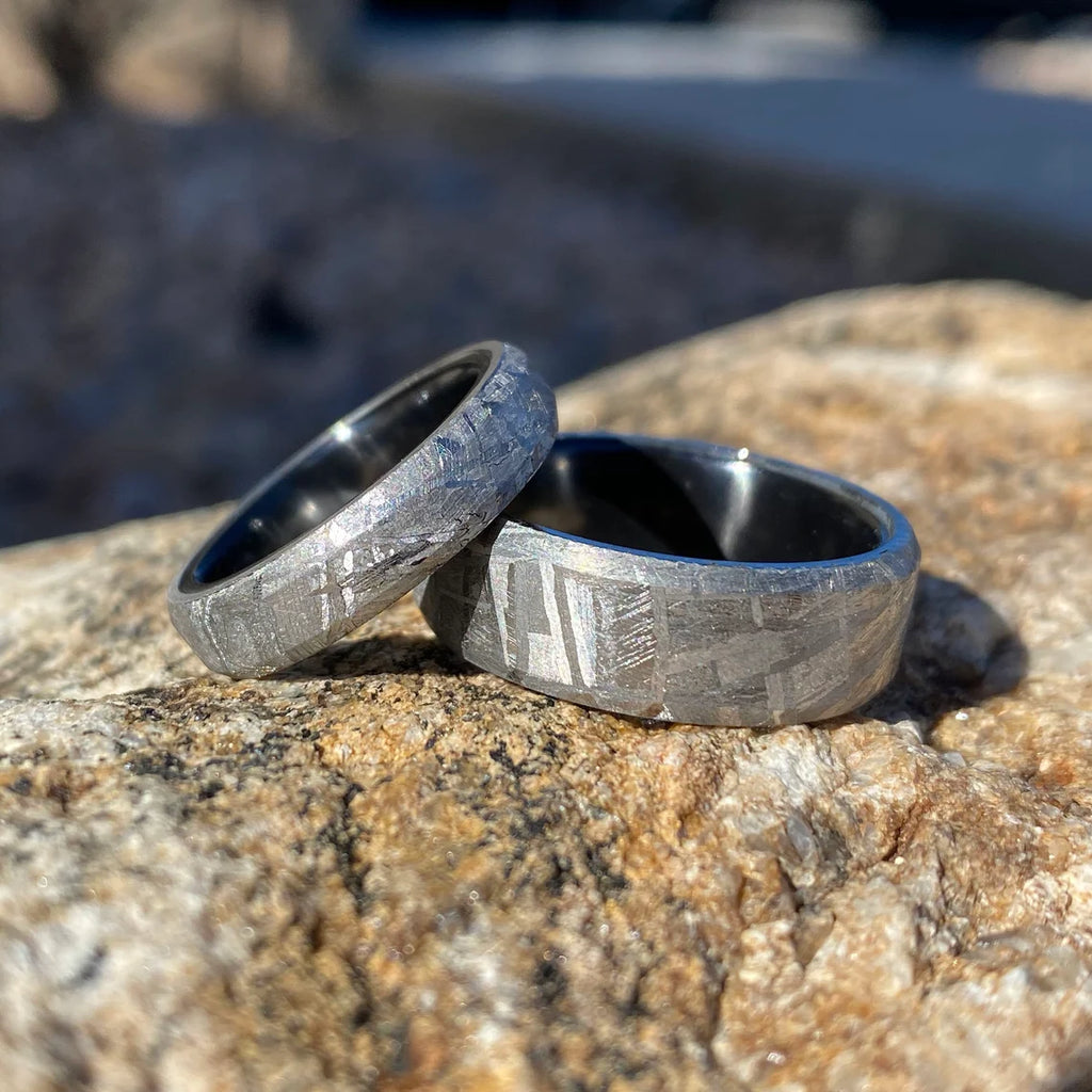 Wedding Ring Set Meteorite Ring, USA Made Custom Jewelry, Black Titani –  The Jewelry Source