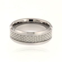 8mm Tungsten Carbide Men's Ring With Carbon Fiber Inlay, Polished Finish and Beveled Edge - FREE Personalization