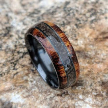 7mm Dinosaur Bone and Arizona Ironwood Ring, Custom Made Authentic Wedding Bands