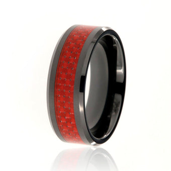 8mm Lightweight Tungsten Carbide Men's Ring With Red Carbon Fiber And Polished Finish