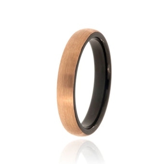 4mm Tungsten Carbide Men's Ring With Black Interior And Rose Gold Brush Finish Exterior - FREE Personalization