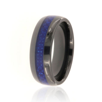 8mm Lightweight Tungsten Carbide Men's Ring With Blue Carbon Fiber Inlay And Polished Finish - FREE Personalization