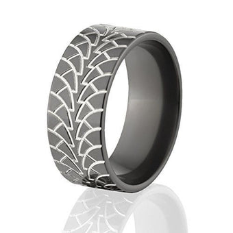 Black Tire Tread Ring - Men's Black Zirconium Ring