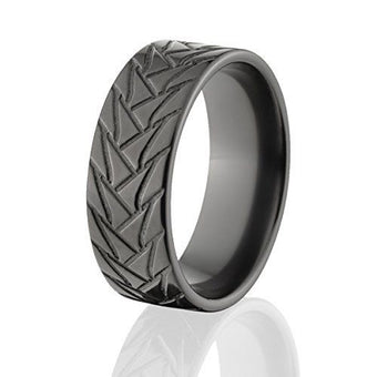 Black Zirconium Tread Ring - Men's Wedding Bands