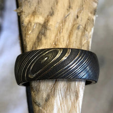 Damascus Steel Wedding Band with Bocote Sleeve