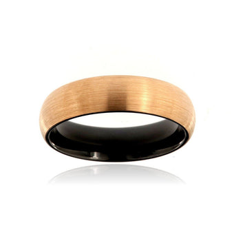 6mm Heavy Tungsten Carbide Men's Ring With Black Interior And Rose Gold Brush Finish Exterior - FREE Personalization