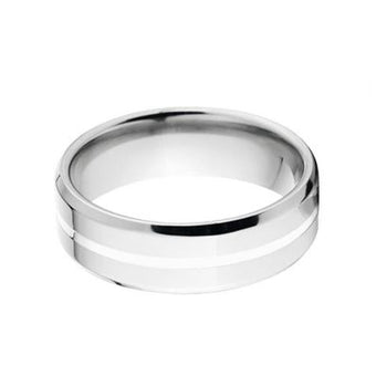 Cobalt Ring Beveled High Polished Wedding Band w/ Silver Inlay, USA Made Cobalt Wedding Rings