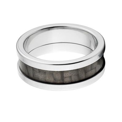 New 8mm Wide Carbon Fiber Inlay Ring w/Cross Brush Finish: CF-8MM TI XB