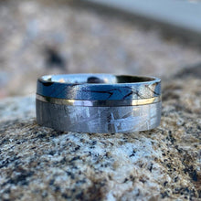 8mm Gibeon Meteorite Wedding Ring w/ Cobaltium Mokume and 14k White Gold - Authentic Genuine Meteorite Bands