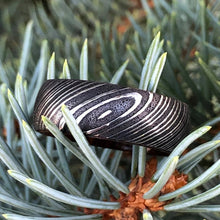 Damascus Steel Wedding Band with Bocote Sleeve