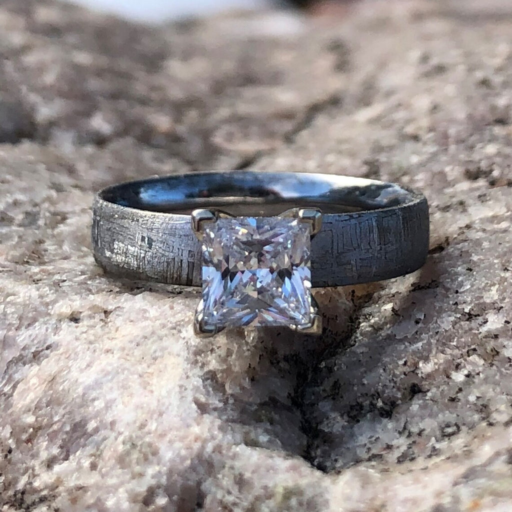 Rough Diamond & Meteorite Engagement Ring With Wavy Design, Custom Rough  Stone Ring - Etsy Norway