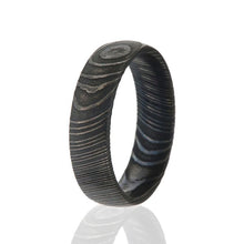 6mm Wide Black Acid Etched Damascus Steel Ring, USA Made Wedding Bands For Men