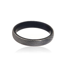 4mm Wide Damascus Steel Ring with African Black Wood Sleeve