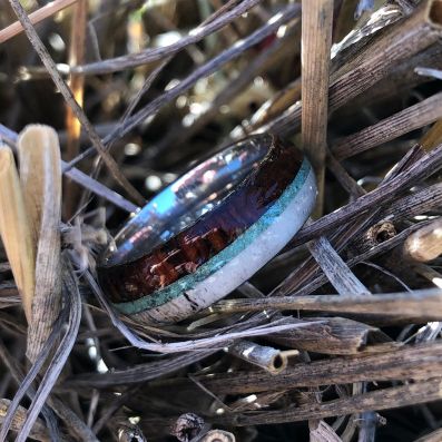 Antler Wedding Rings Turquoise Bands w/ Arizona Ironwood and Titanium Sleeve