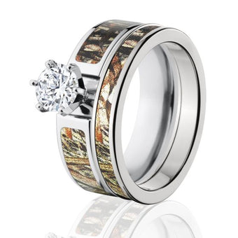 Mossy Oak Duck Blind womens Camo Bridal Set, Camo Rings Sets