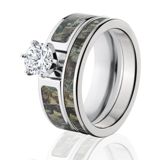 Womens Timber Camo Ring Set, Timber Camo Bridal Set