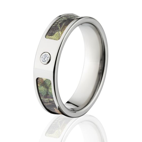 Mossy Oak New Break Up Camo Rings, Camouflage Wedding Bands, New Break Up Titanium Camo ring w/ Diam