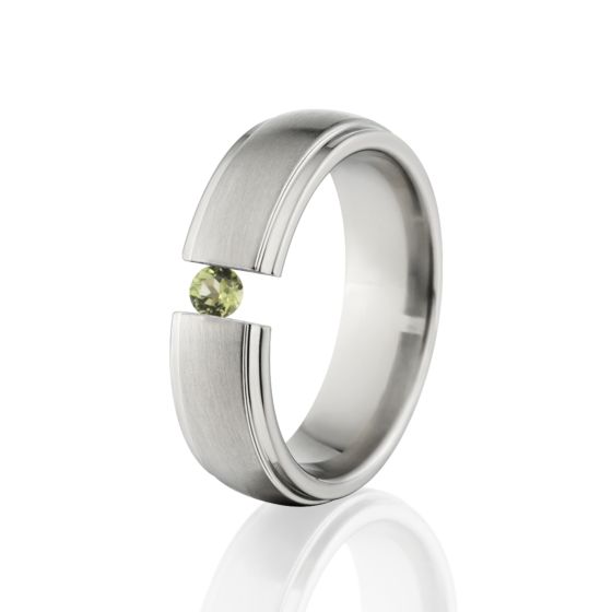 Tension Set Peridot Ring, Peridot Ring, 7mm Titanium Ring