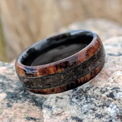 7mm Dinosaur Bone and Arizona Ironwood Ring, Custom Made Authentic Wedding Bands