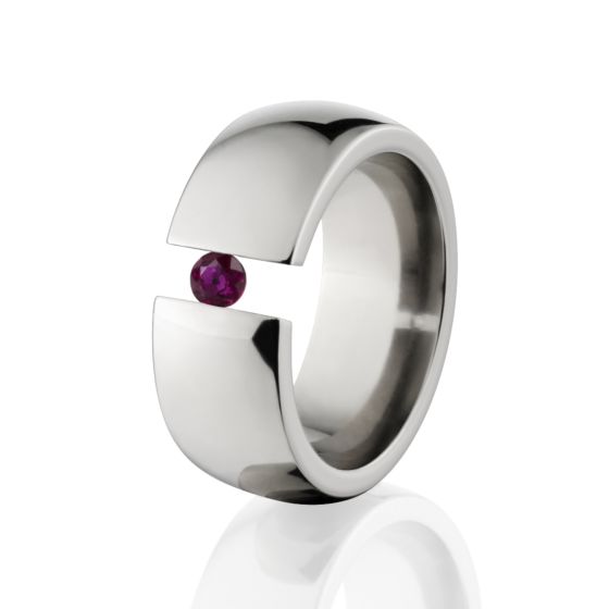 8mm Ruby Ring, Ruby Tension Set Ring, Titanium Tension Set Ring