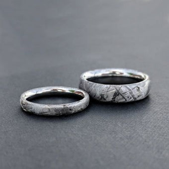 Meteorite Ring Set with Gibeon Meteorite and Cobalt & Aerospace Grade - USA Made