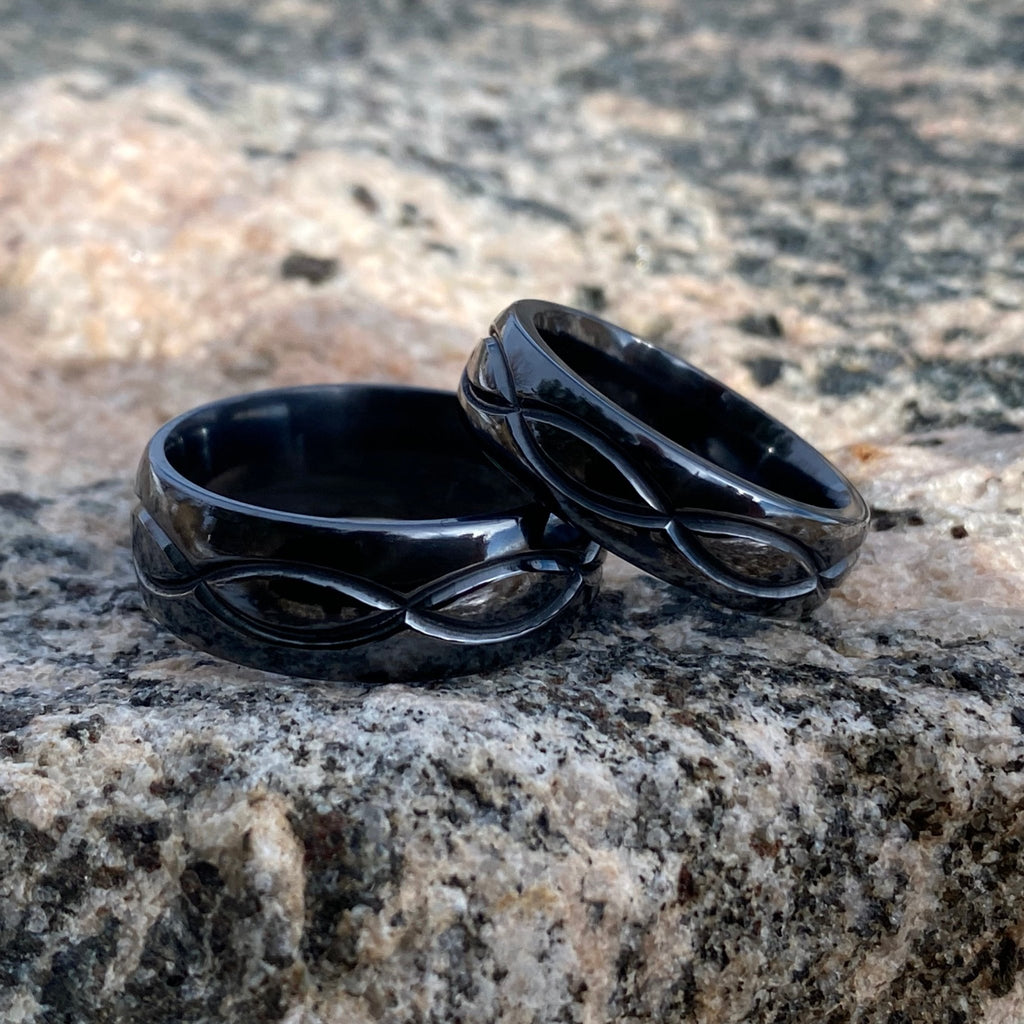 Black Titanium His and Her Infinity Set - Matching Wedding Bands