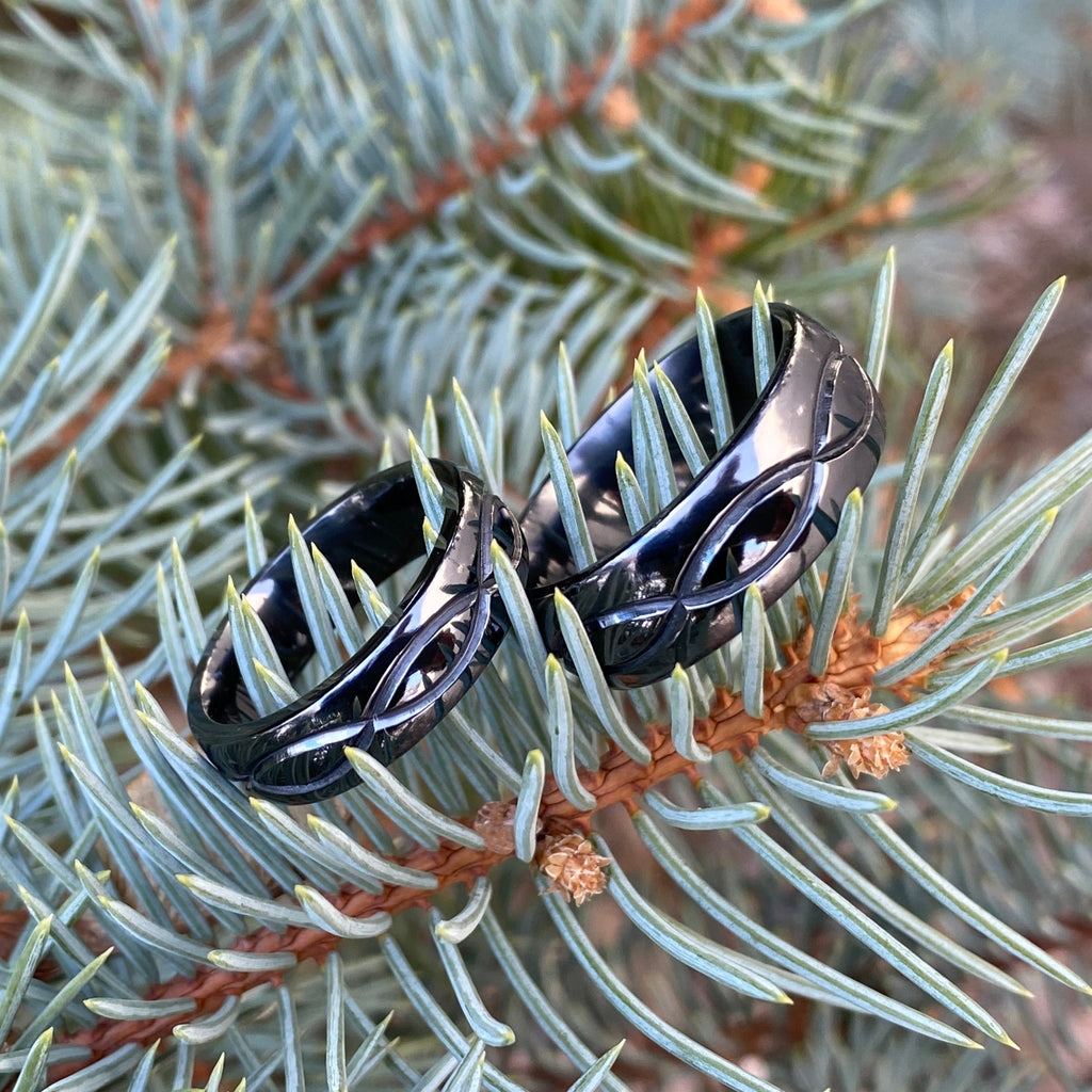 Black Titanium His and Her Infinity Set - Matching Wedding Bands