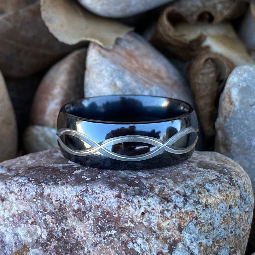 USA Made 8mm Black Titanium Wedding Bands - Infinity Wedding Rings - Unique Two Tone Rings