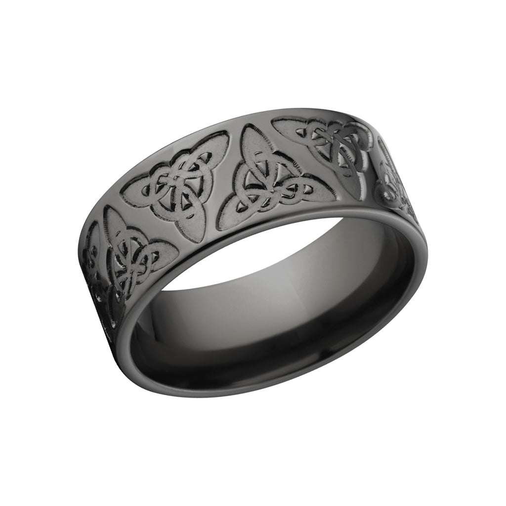 Carved Celtic Wedding Rings: Black Zirconium Band