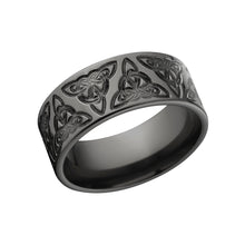 Carved Outline Celtic Rings: Men's Black Zirconium Ring