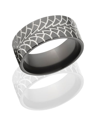 Black Tire Tread Ring - Men's Black Zirconium Ring