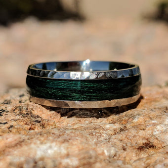 Forest Green Titanium Fishing Line Ring Custom Made Bands Fly Fishing USA Made To Order Fast Delivery