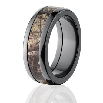 AP Pattern RealTree Rings, Black Zirconium Bands with a polish finish