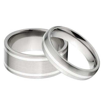 Couple's Rings Titanium Silver Matching Ring Set