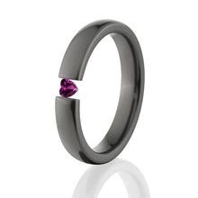 Heart Stone, 4mm Black Zirconium, Tension Set Ring