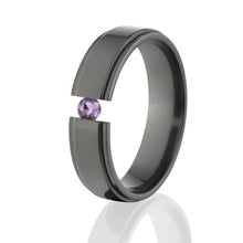 Black 6mm Tension Set Ring, Tension Set Ring, Amethyst Ring