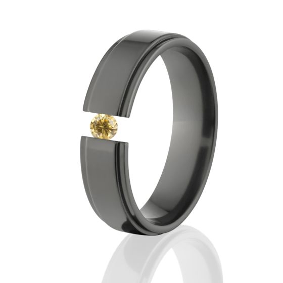 Yellow CZ Tension Ring, Black Zirconium Ring, 6mm Ring