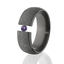 8mm Tree Bark, Black Zirconium, Alexandrite Ring