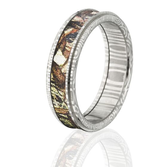 6mm Duck Blind Camo Rings, Duck Blind Camo Bands, Damascus Steel Camo