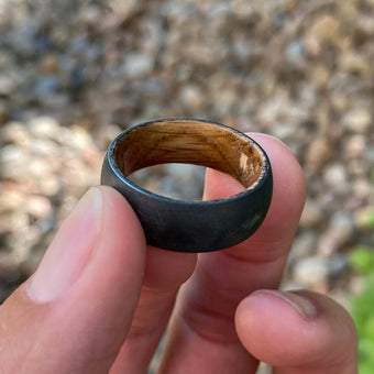 Distressed Black Zirconium and Whiskey Barrel Rings Men's Ring - USA Made Custom Jewelry And Whiskey Rings