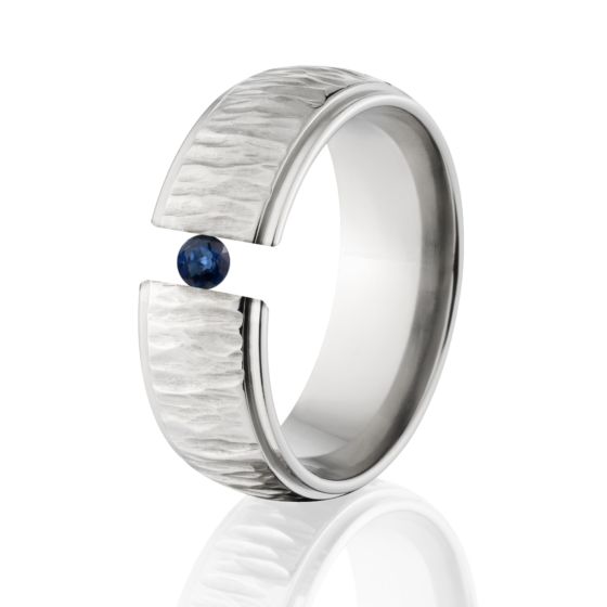 Sapphire Tree Bark Ring, Titanium Tension Set Ring