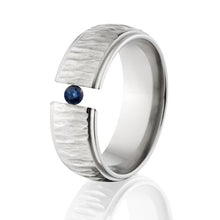 Sapphire Tree Bark Ring, Titanium Tension Set Ring